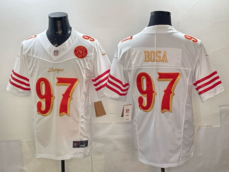 Men 2026 San Francisco 49ers #97 Bosa White Gold 5th generations Nike Limited NFL Jersey style 006
